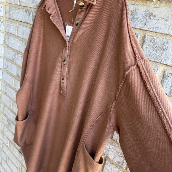 Free People Long Sleeve Willow Antique Oak Polo Knit Tunic Women's Size L - Picture 8 of 9